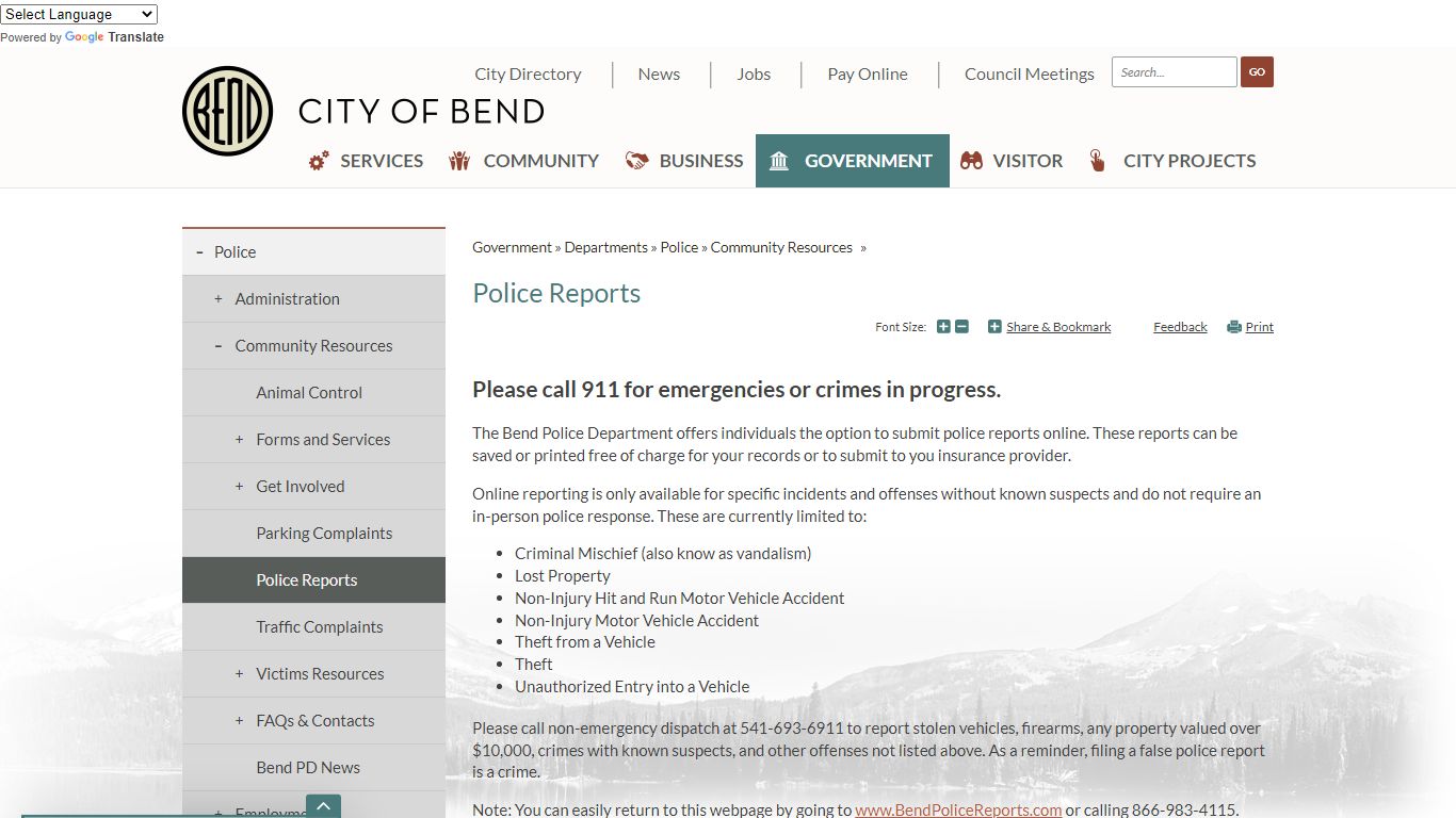 Police Reports | City of Bend - Bend, Oregon